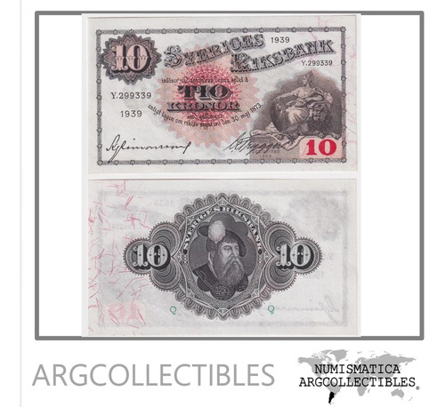 Suecia Billete 10 Koronas 1939 P-34v Unc