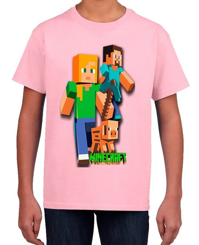 Polera Estampada Algodon Niño Juego Minecraft Personajes 001