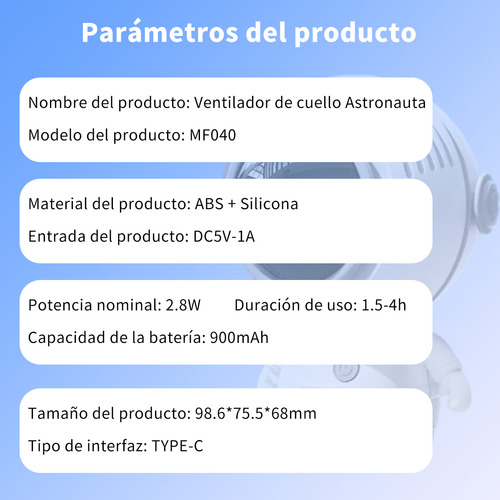Astronautas Mini Ventilador De Mano Portátil Usb Sin Aspas