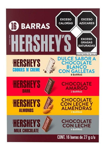 Chocolate Hershey's 16 Barras 27g Cu Cookies And Cream Dark