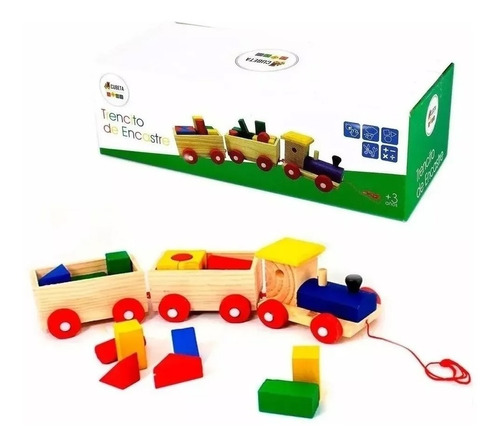 Trencito Infantil Con Vagones Y Bloques Madera Mt03174