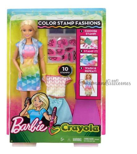 Barbie Crayola - 15 Piezas - 10 Sellos Y Ropa - Original.!!