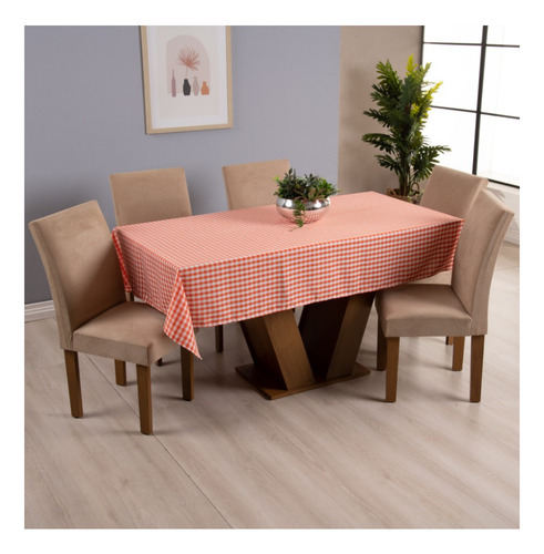 Toalha De Mesa Brisa 6 Lugares Oxford Estampado Xadrez Cor Laranja