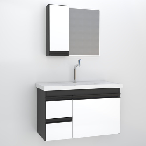 Kit Gabinete King Com Espelho P/ Banheiro 73cm Com Pia