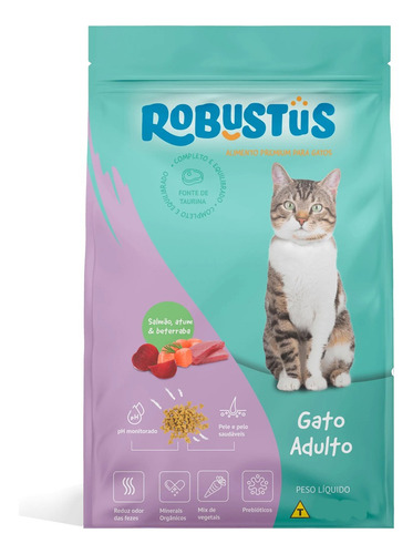 Ração Robustus Gato Adulto - Salmão, Atum E Beterraba 10.1kg