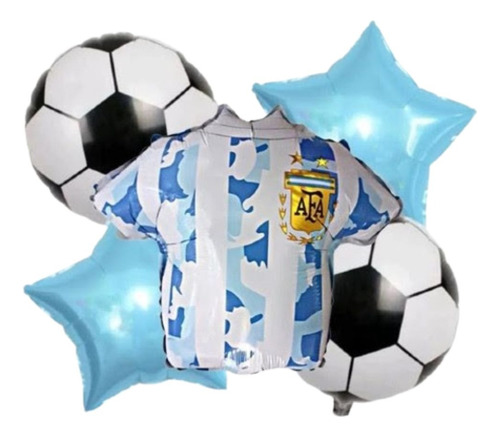 Bouquet 5 Globos Argentina Camisa 60cm3d+4metalizados45cm