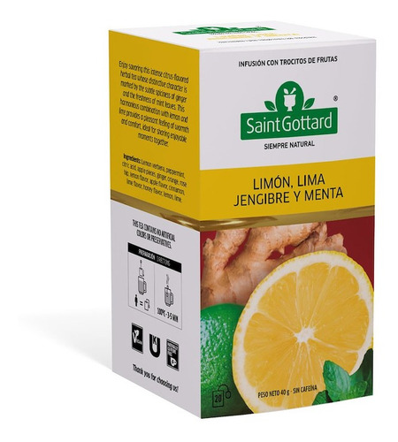 Imagen 1 de 3 de Té Saint Gottard Limón, Lima, Jengibre Y Menta