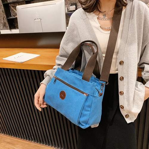 Canvas Handbag Multi-pocket Large Capacity Solid Color