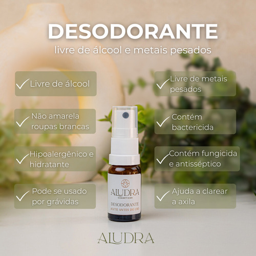 Desodorante Natural Mini Aludra 10ml Vegano Sem Alumínio p/ Axilas Pés e Íntima Não Mancha Roupas Clareia Hidrata Ideal p/ Viagem e Uso Diário com Óleos essenciais