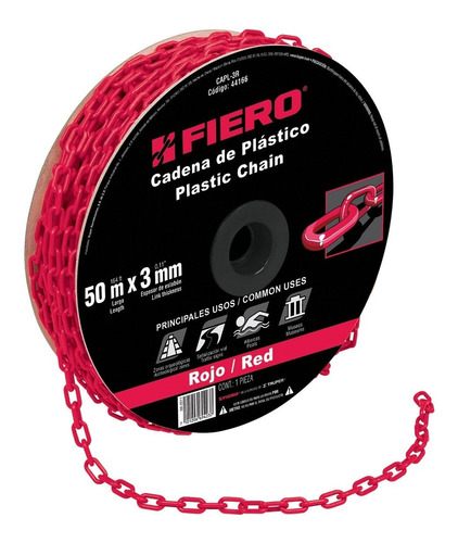 Cadena Plastica 3 Mm X 50 Mt Roja Fiero 44166