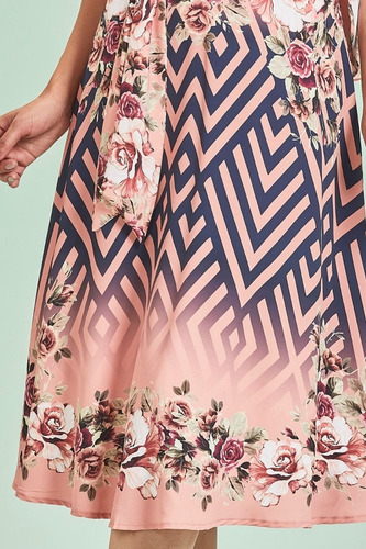 Imagem 2 de 6 de Vestido Estampado Floral C/ Entremeio Dazul Dz4016