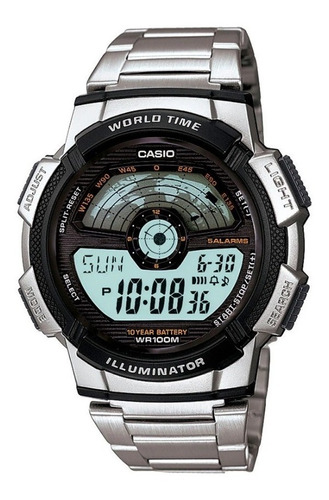 Reloj Casio Ae-1100wd P Caballero Plateado Hora Mundial