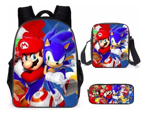 Escolar Mochilas Super Mario Cartoons Mario Bros Luigi 3pcs