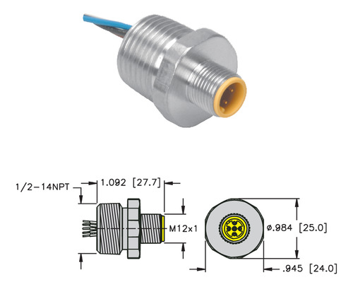 Turck, Fs4.4-0.5/14.5npt, Receptaculo M12, Macho, 4 Pines