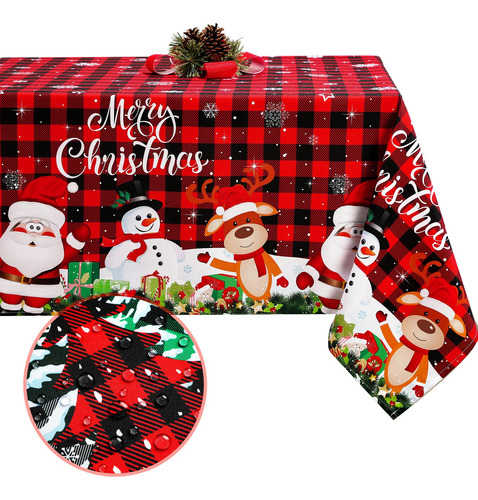 Mantel Navidad Rectangular Lavable Muñeco Nieve Papá Noel De