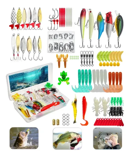 Kit Iscas Artificiais 181 Pcs C/ 100 Acessórios Pesca Estojo