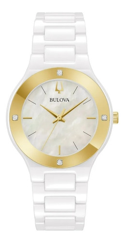 Reloj Bulova 98r292 Para Dama Original Color de la correa Blanco Color del bisel Dorado Color del fondo Blanco