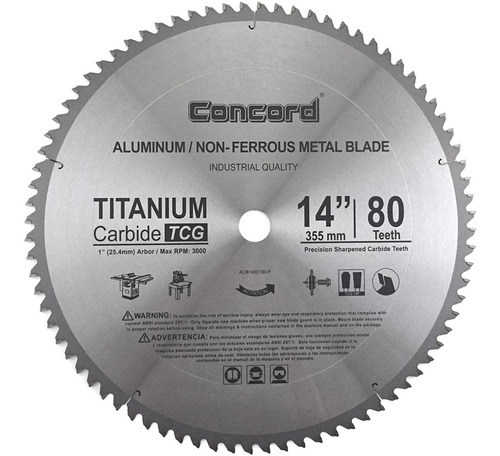 Disco Sierra Concord 14 Pulgadas 80 Dientes Para Aluminio