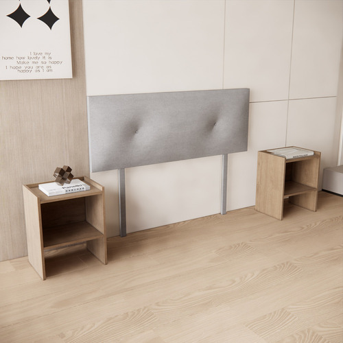 Base Cama Urban Individual - Base + Cabecera + 2 Buros Color Gris Claro