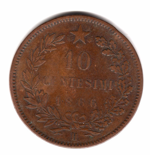 Moneda Italia Reino 10 Centesimi 1866 H Vittorio Ii Km#11.3