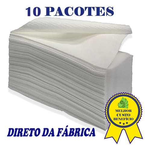 Kit Com 10 Pacotes Papel Toalha 20x21 Interfolhadas 10.000