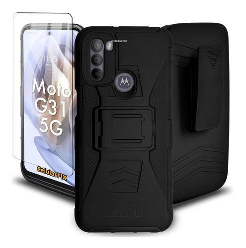 Funda Protector P/ Moto G31, Uso Rudo Clip C/ Mica Cristal