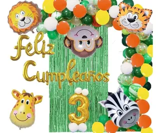 Kit Globos Metalizado Animales Selva (safari) X60 Pcs