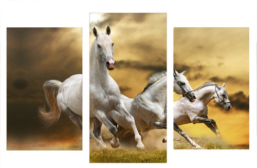 Quadro Decorativo Cavalos  3 Partes  70x126