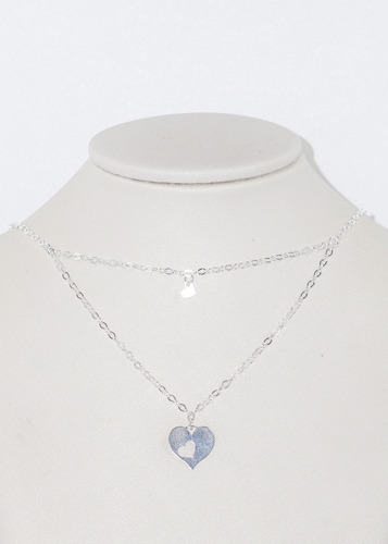 Collar Cadena Doble Con Dijes Corazones Plata 925