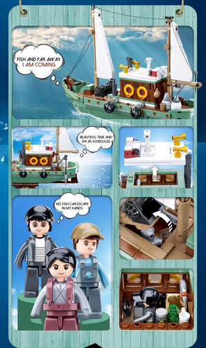 Estupendo Set De Construcción De Barcos De Pesca Con Tiburon