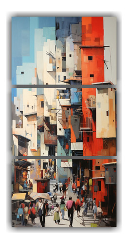 90x180cm Cuadro Abstracto De Una Calle Animada Bastidor Made