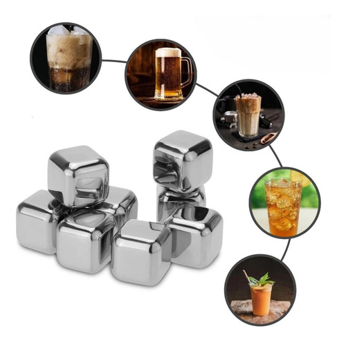 Kit 12 Cubos De Gelo Inox Pedras Reutilizáveis Bebida Drinks