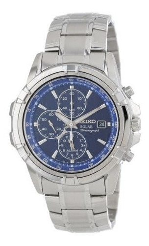 Seiko Mens Ssc141 Stainless Steel Solar Watch With Blu