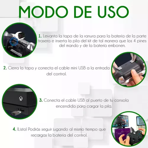 Aplicar a la batería recargable del mando Xbox One para Xbox One, Xbox One  S, mando con cable de carga USB -1200mah