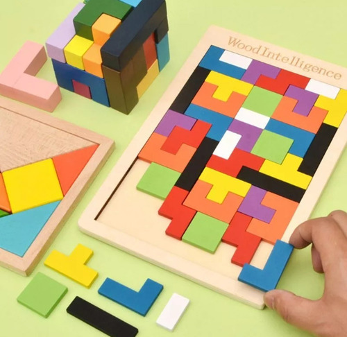 Rompecabezas Tangram Didáctico Juego Madera Tipo Tetris