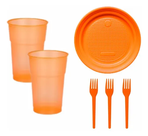 comprar 150 Copos Neon + 150 Pratinhos + 150 Garfos Neon