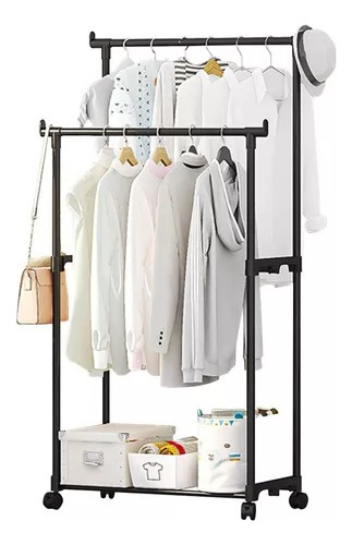 Perchero Metálico Doble Closet Organizador Hogar Rack Negro 