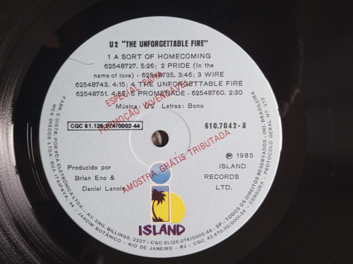 U2 The Unforgettable Fire Promo Copy Vinilo 10 Puntos Nm Edición Limitada (Usado)