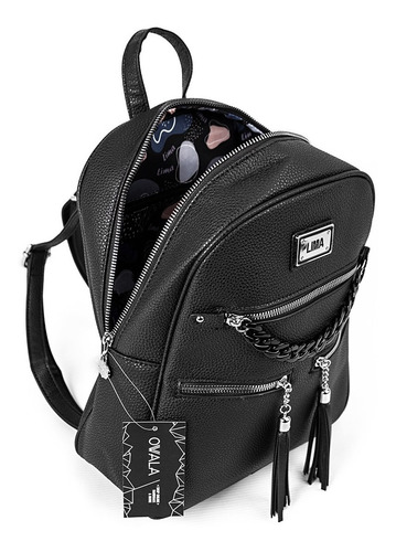 Imagen 3 de 7 de Mochila Mujer Urbana Negra Dama Bolsillos Lima
