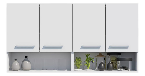 Armário Multiuso 4 Portas Organizador Cozinha Aereo Com Nicho Modular Compacto Móveis Bonatto