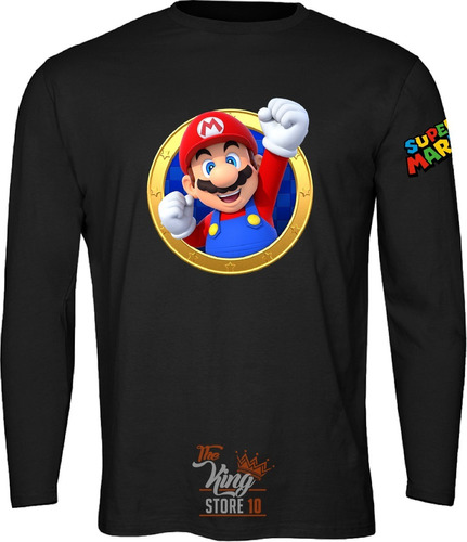 Polera Manga Larga, Mario Bros, Nintendo, Gamer, Peach