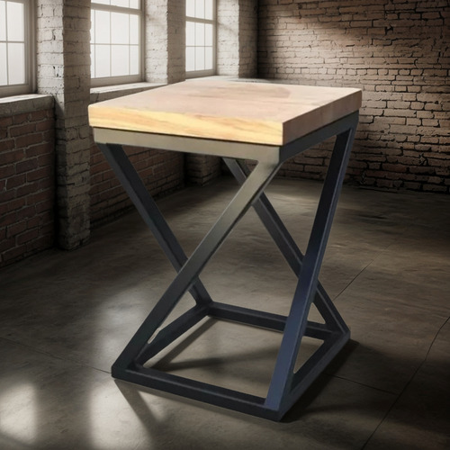 Banco Taburete Esquinero Mesita Banquito Bar Cocina 50cm Negro Semi Mate Roble