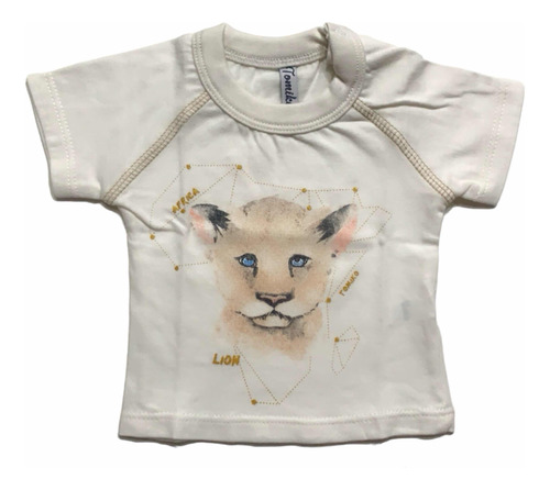 Remera De Bebe Con Broche En El Cuello, 100% Algodon. Leon