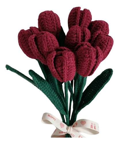 3pz Artificial Tulipanes Tejidos Flower De Tela Crochet