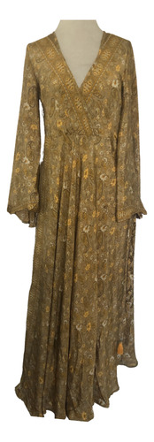 Vestido Seda Hindu Mangas Oxford Dorado