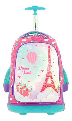 Mochila Chenson Con Ruedas Y Luces Led Para Niña Escolar Primaria Happy Girl Torre Eiffel Paris Hg65933-p