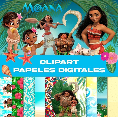 Kit Digital Moana Clipart Png + Papeles Digitales