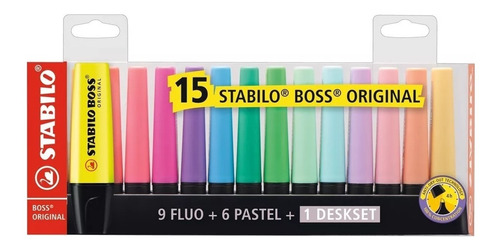 Marcadores Stabilo Boss Resaltador Fluor X15 + Desk Set 