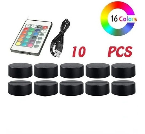 10 Piez Cable Usb Remoto Con Base De Luz Led 3d, 16 Colores,