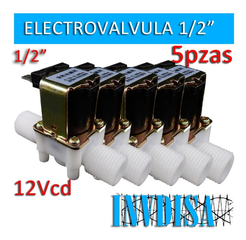 5pza Electroválvula Válvula Agua ½ Solenoide 12v Arduino Pic